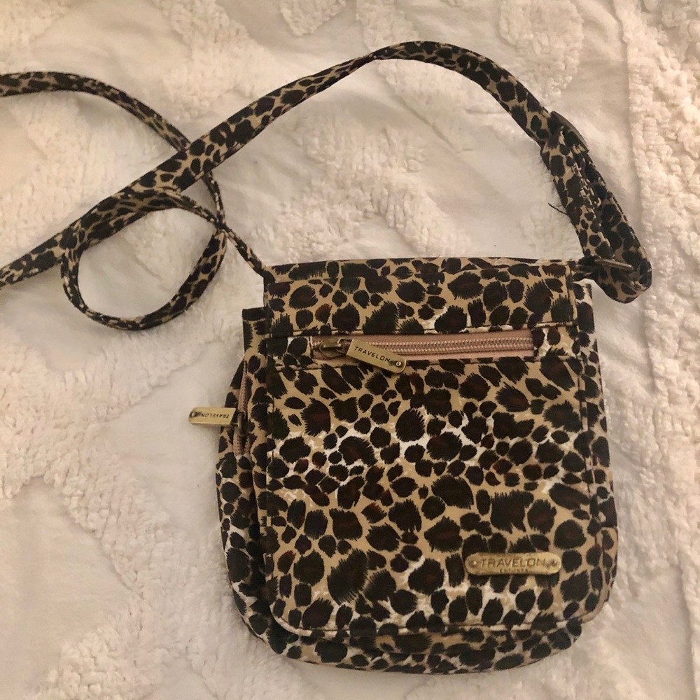 Travelon Leopard Print Crossbody Bag - Black, Tan Great for Travel
